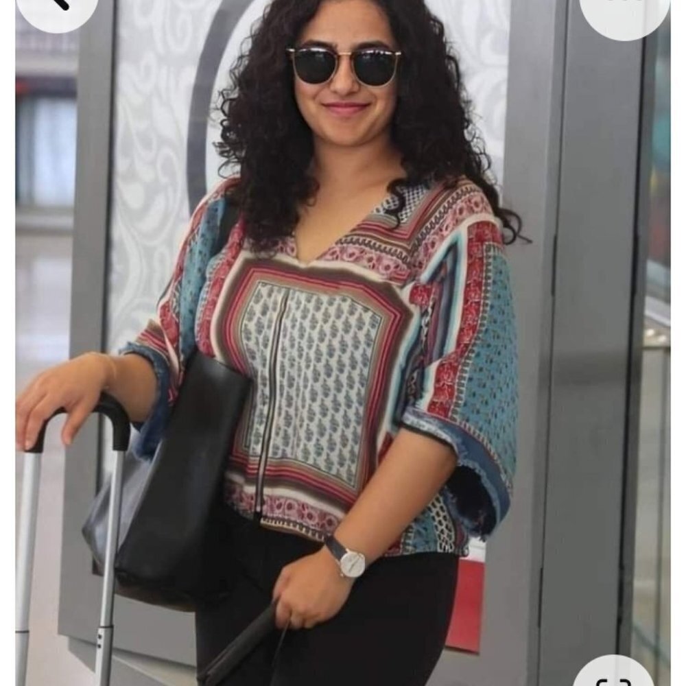 Zara Basic Patchwork Zip Up Dolman Sleeve Top - image 1